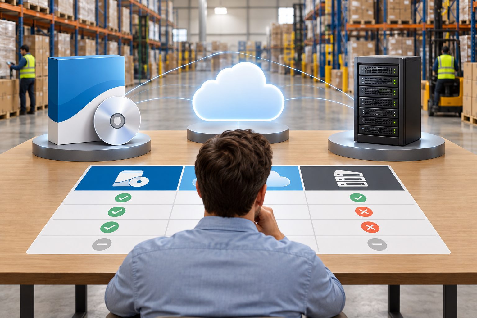 Valutazione di licenza software, servizio cloud e infrastruttura locale per il magazzino.
